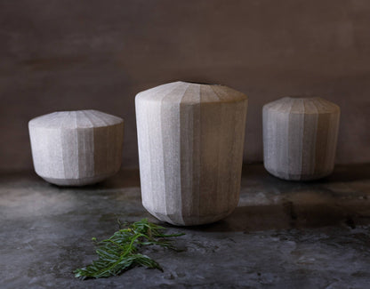 Vase Wide Smoke Vertical Flat Cut Stone Dia 9.75": Smoke / GLASS - Decor Addict, LLC