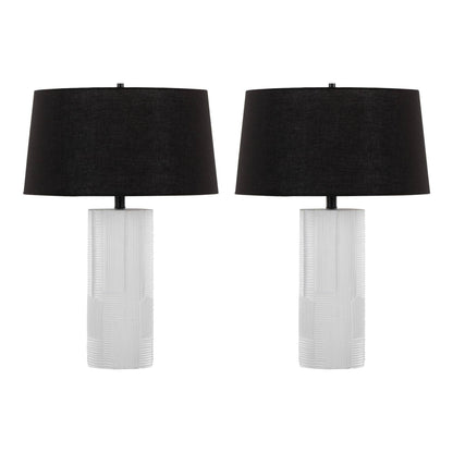 Petra 26" Polyresin Table Lamp - Set of 2: Cream Polyresin, Black Metal, Black Linen - Decor Addict, LLC