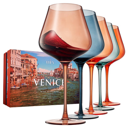 Colors of Venice, Italy, City Wine Glassware | 5 Set, 20 OZ - Decor Addict, LLC