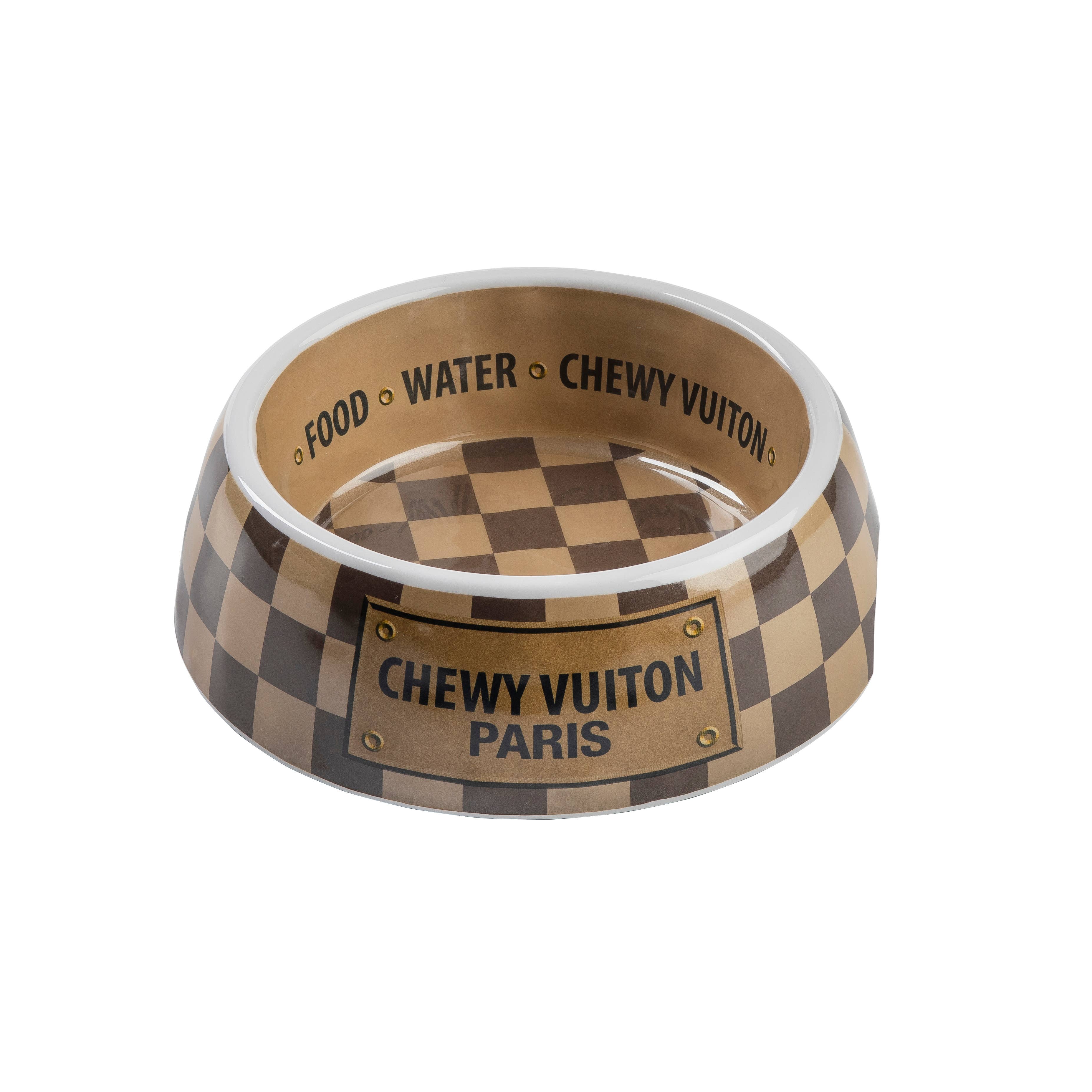 Checker Chewy Vuiton Bowl - 3 Sizes!! Dog Bowls: Medium - Decor Addict, LLC