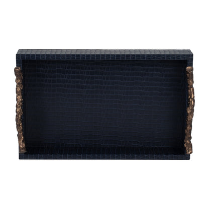 Faux Leather, 16" Copenhagen Tray, Navy/gold - Decor Addict, LLC