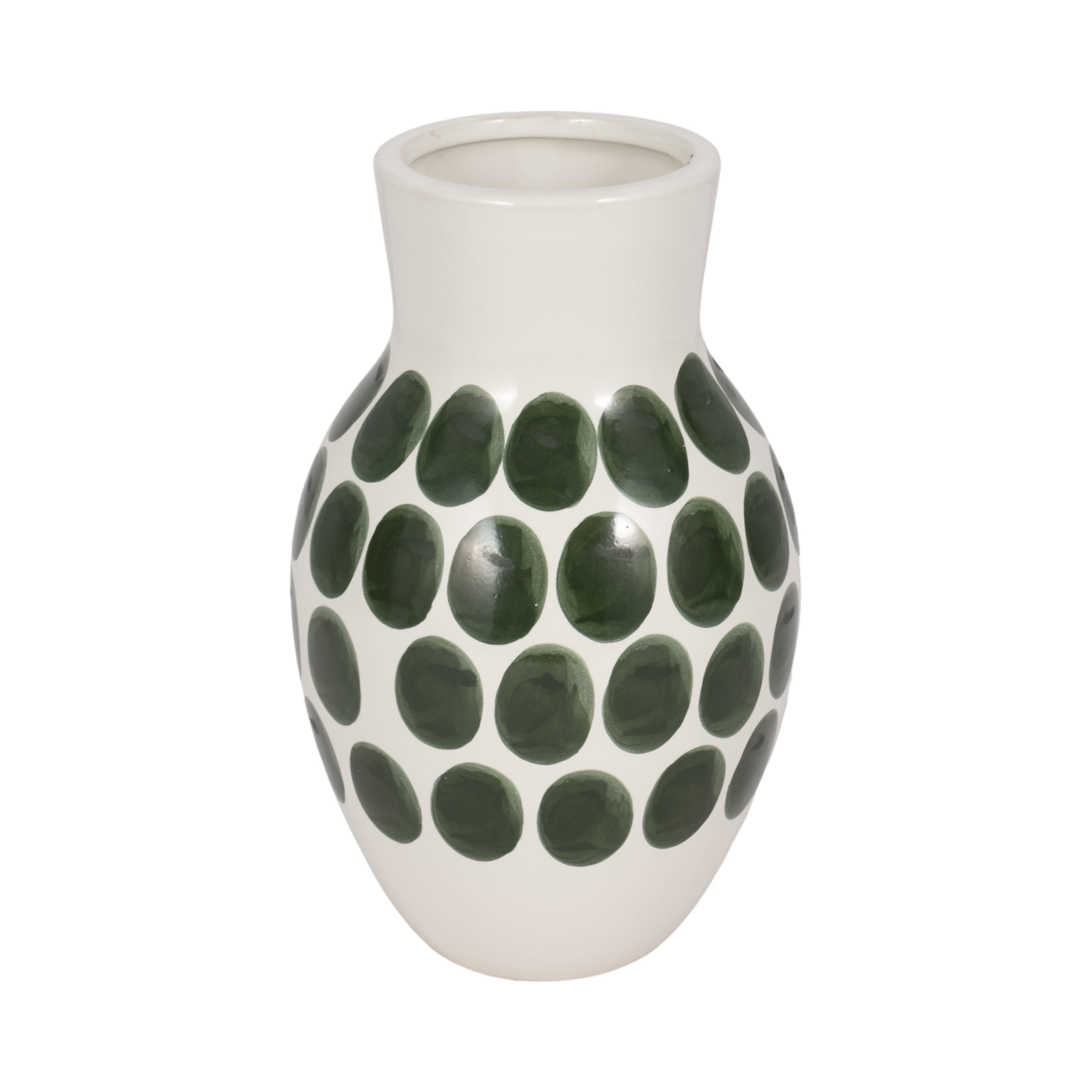 Cer, 10"h Forest Green Polk-a-dot Flower Vase,wht - Decor Addict, LLC