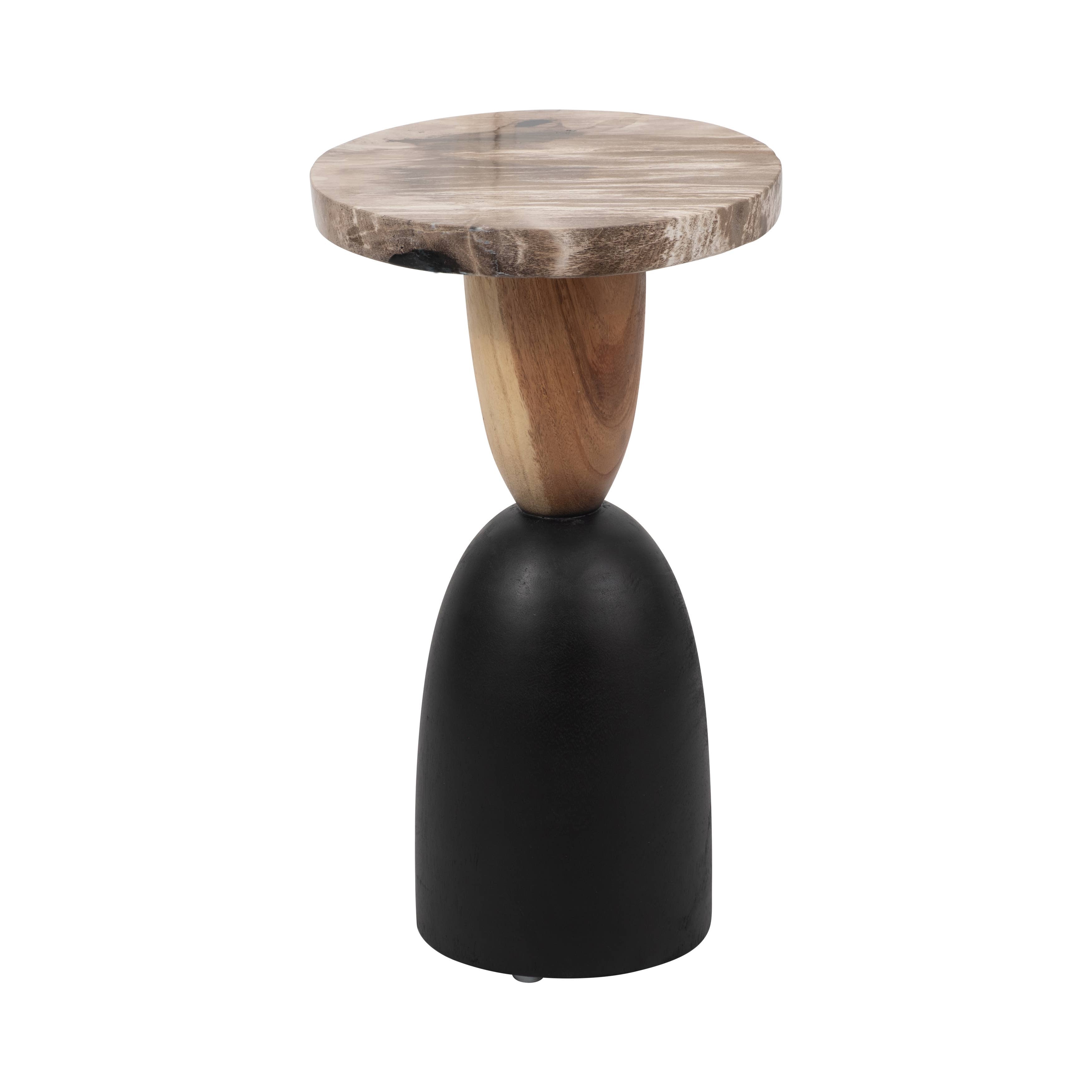 Suar Wood Modern End Table with Geometric Base - Thumbnail 2