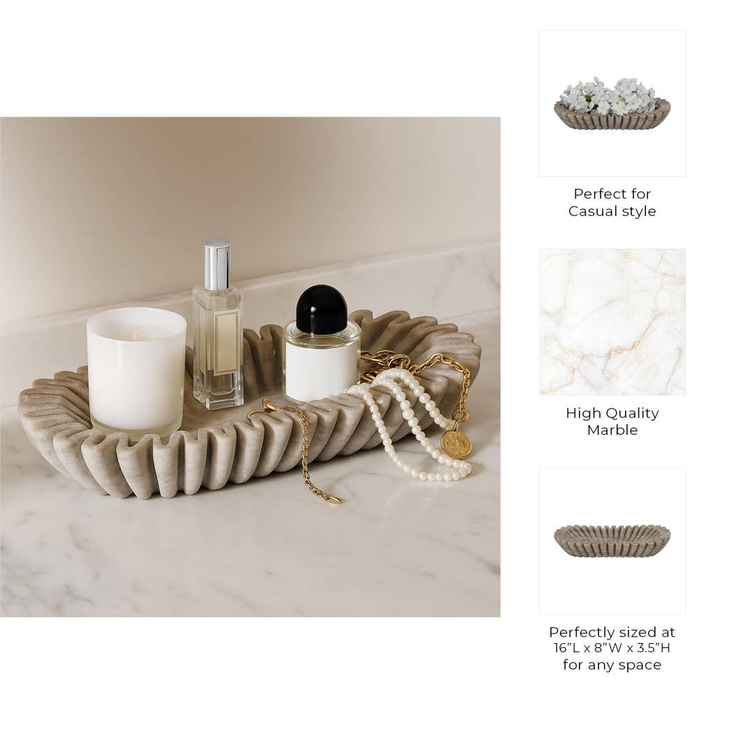 Decorative Bowl - Tan Marble Wavy Ribbed Texture, 16 in. - Decor Addict, LLC