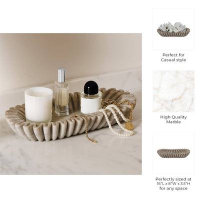 Decorative Bowl - Tan Marble Wavy Ribbed Texture, 16 in. - Decor Addict, LLC