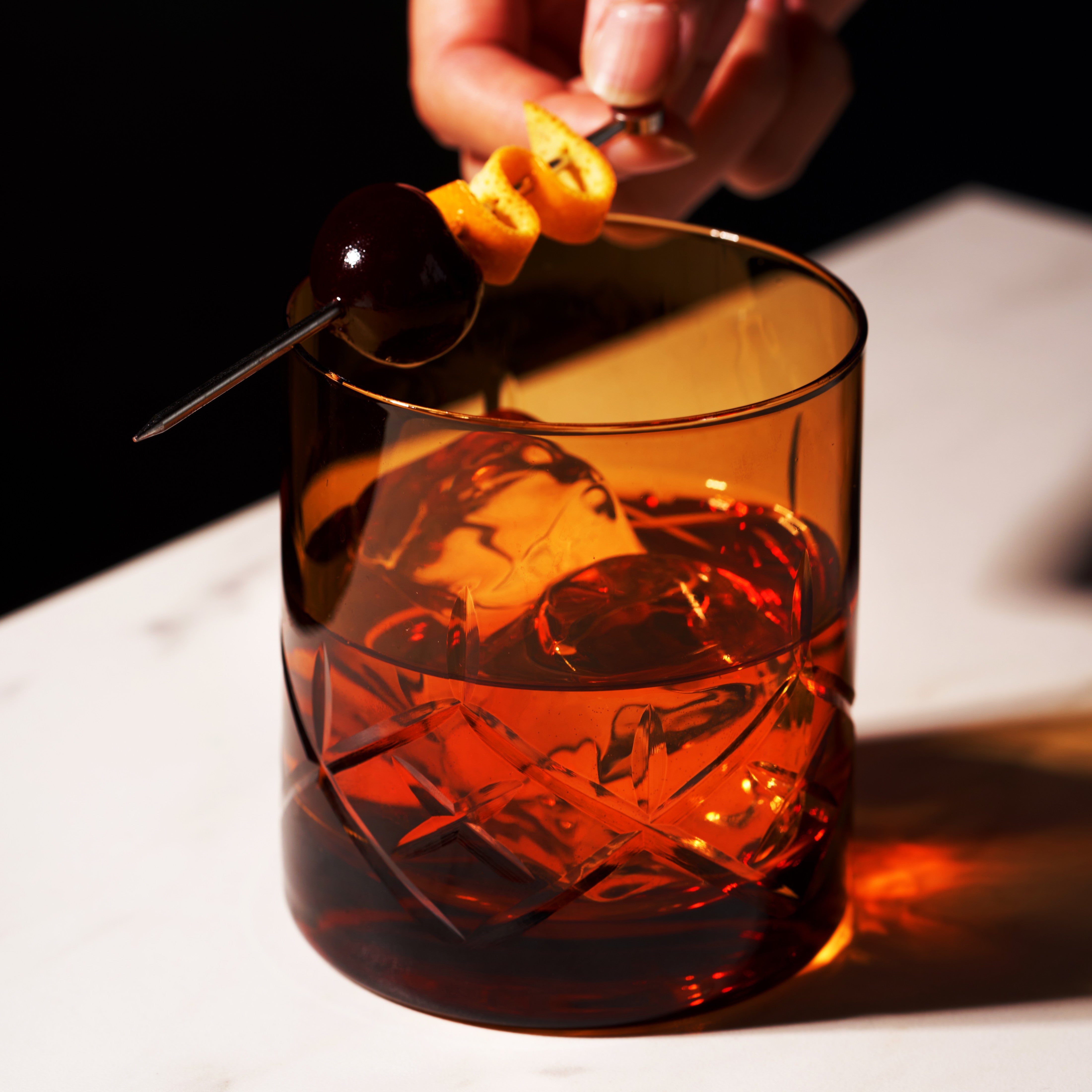 Admiral Crystal Rocks Glasses in Amber Set of 2 - Decor Addict, LLC