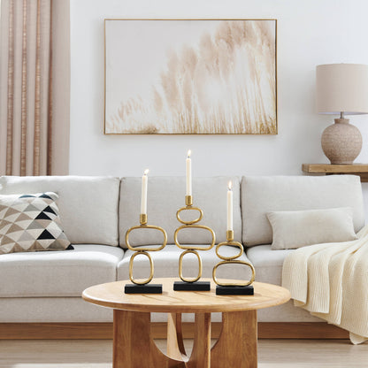 Eduardo Gold and Black Candlestick Candle Holders - Set of 3 - Decor Addict, LLC