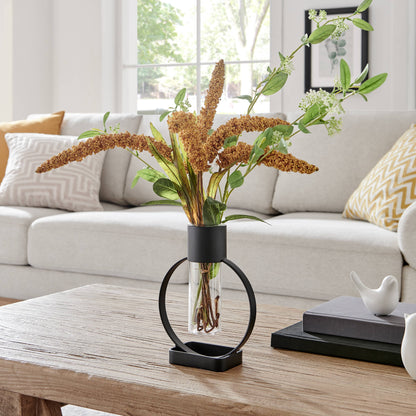 Jacob Modern Black Open Circle Clear Glass Tabletop Vase - Decor Addict, LLC