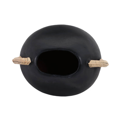 Black 10 in. Pottery Novelty Jug Vase with Rattan Handles - Decor Addict, LLC