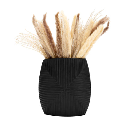 Metal, 10"h Ribbed Vase, Matte Black - Decor Addict, LLC