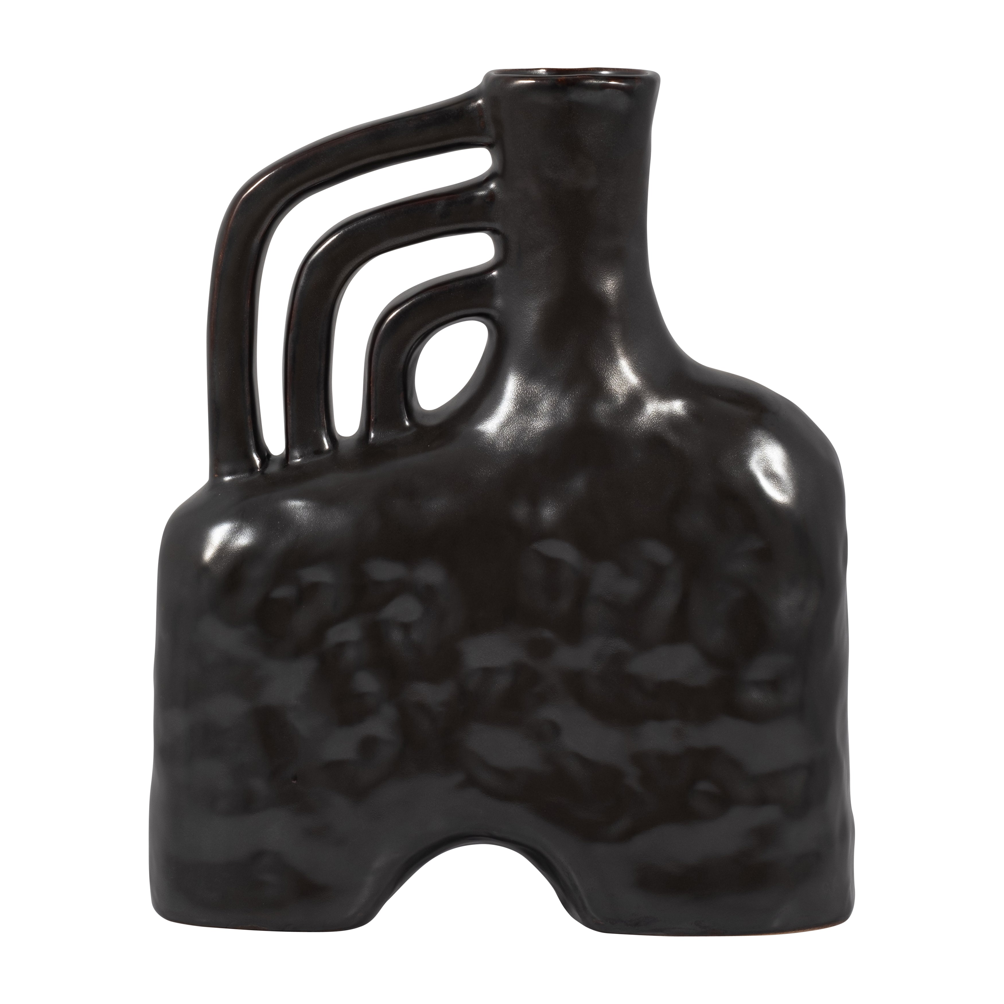 Cer, 12" Metallic Triple Handle Vase, Black - Decor Addict, LLC