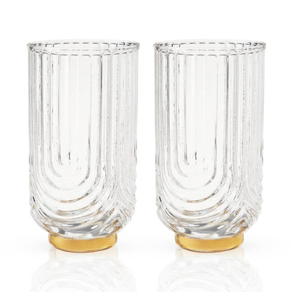 Viski Deco Gatsby Gold Plated Glass Highball Glasses Set of 2