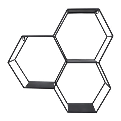 Metal, 26"h Hexagon Wall Shelf, Black - Decor Addict, LLC