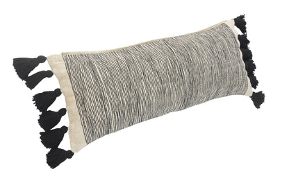 Distressed Gray and Black Fringe Pillow: Gray/Black/Ivory / Poly Filled - Decor Addict, LLC