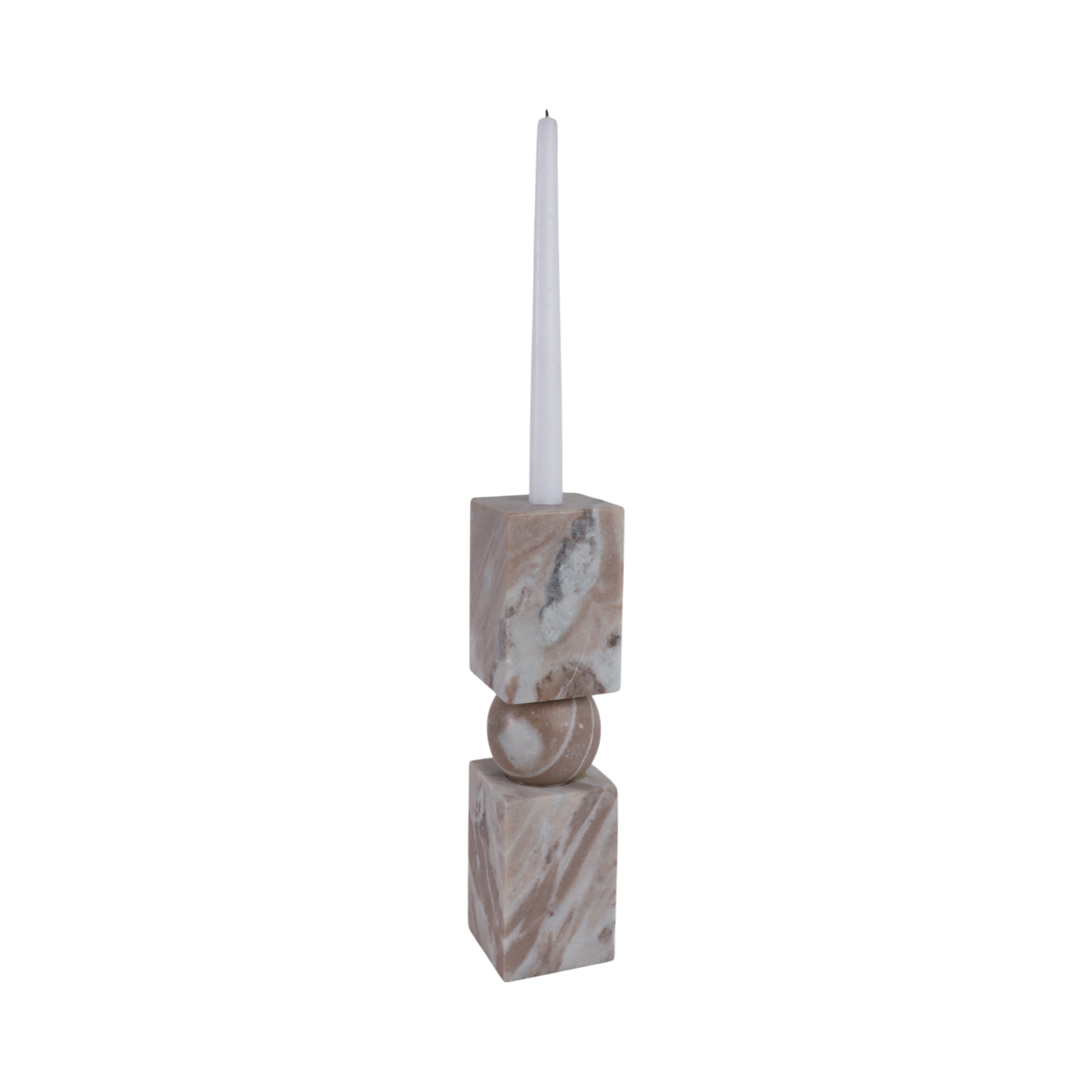 12x3" Chunky Marble Taper Holder, Tan Multi - Decor Addict, LLC