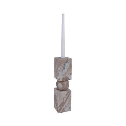 12x3" Chunky Marble Taper Holder, Tan Multi - Decor Addict, LLC