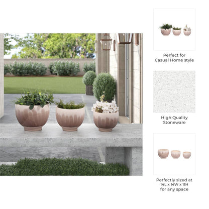 Planters Set of 3 - Tan Ceramic Round Design, 10/12/14 in. - Decor Addict, LLC