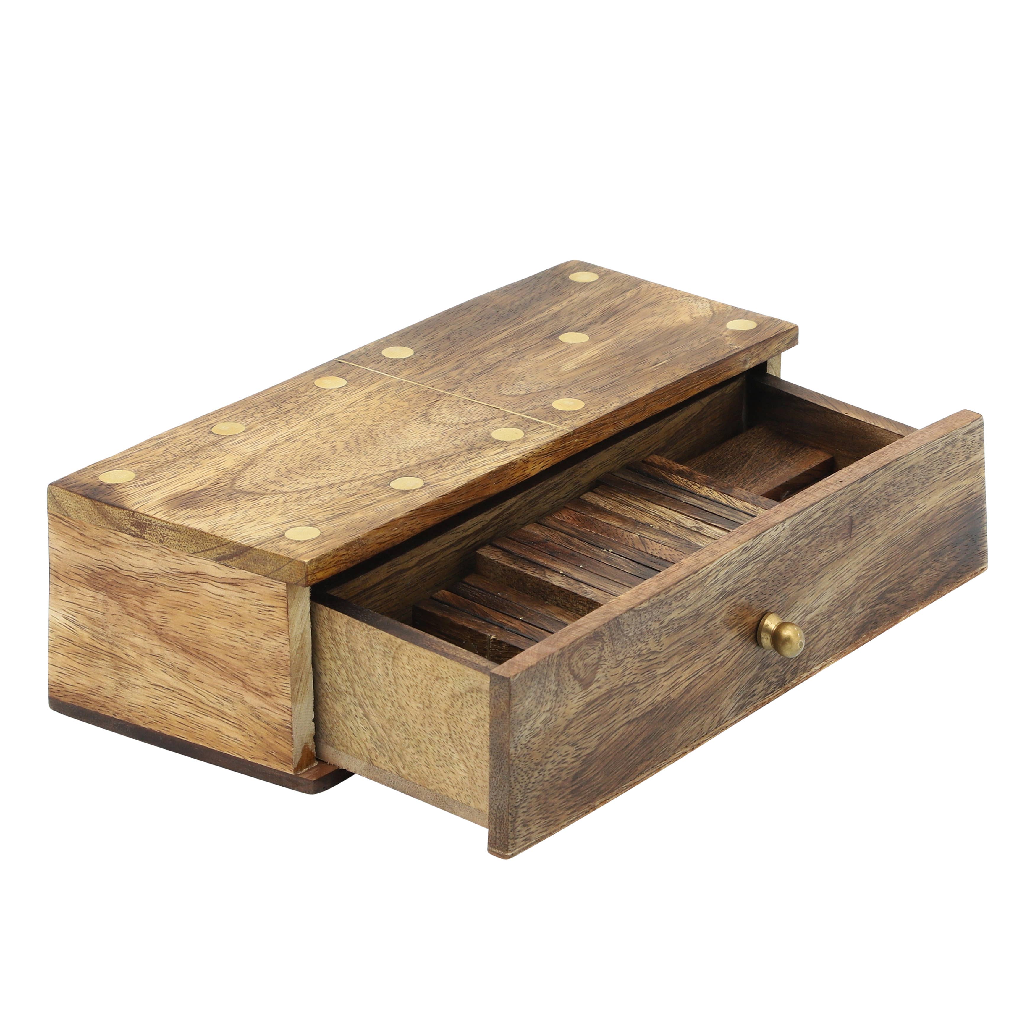 Mango Wood Domino Game Set - Brown, 9 in. - Decor Addict, LLC