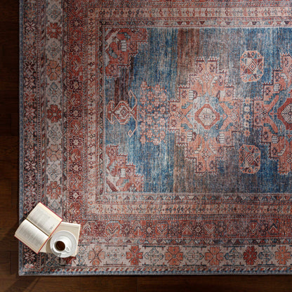 Baltinglass Rust & Blue Washable Area Rug - Decor Addict, LLC