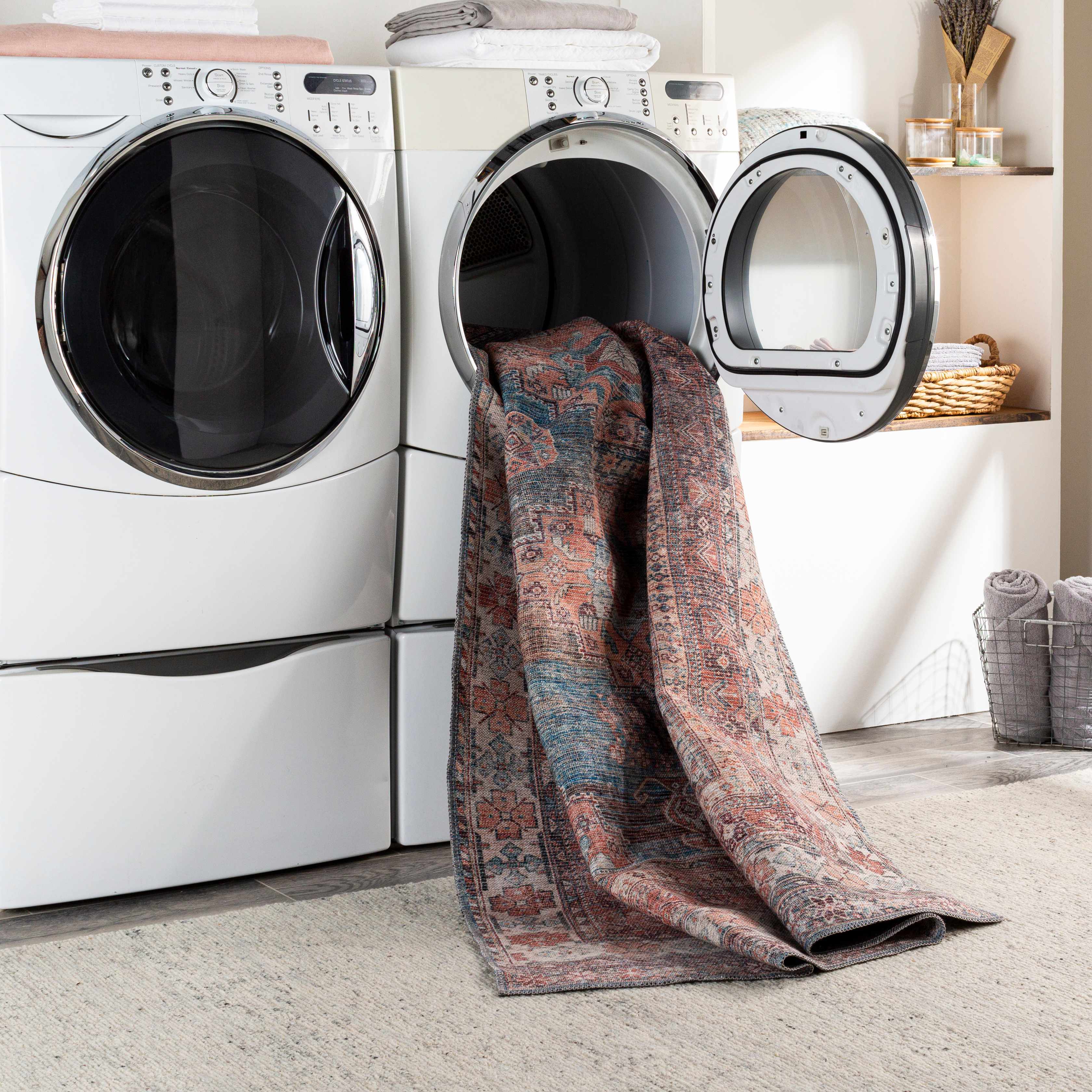 Baltinglass Rust & Blue Washable Area Rug - Decor Addict, LLC