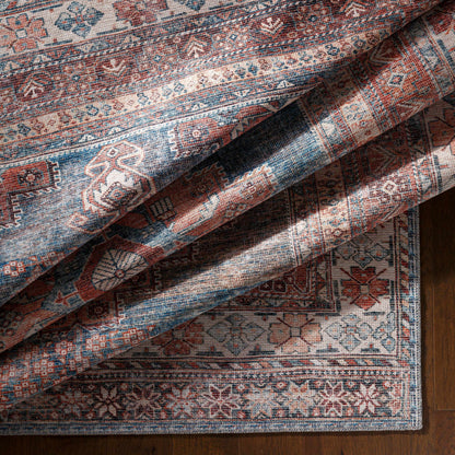 Baltinglass Rust & Blue Washable Area Rug - Decor Addict, LLC
