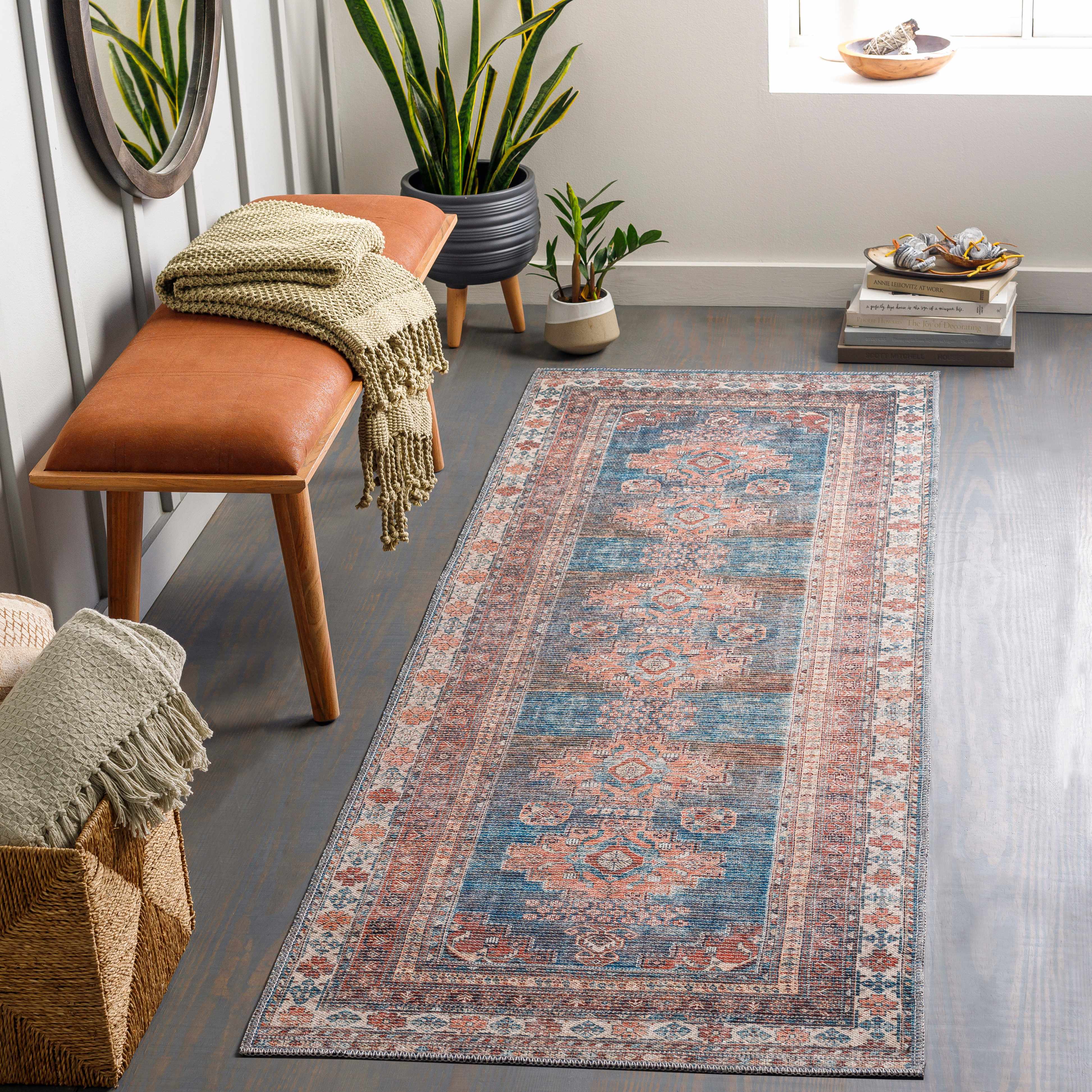 Baltinglass Rust & Blue Washable Area Rug - Decor Addict, LLC