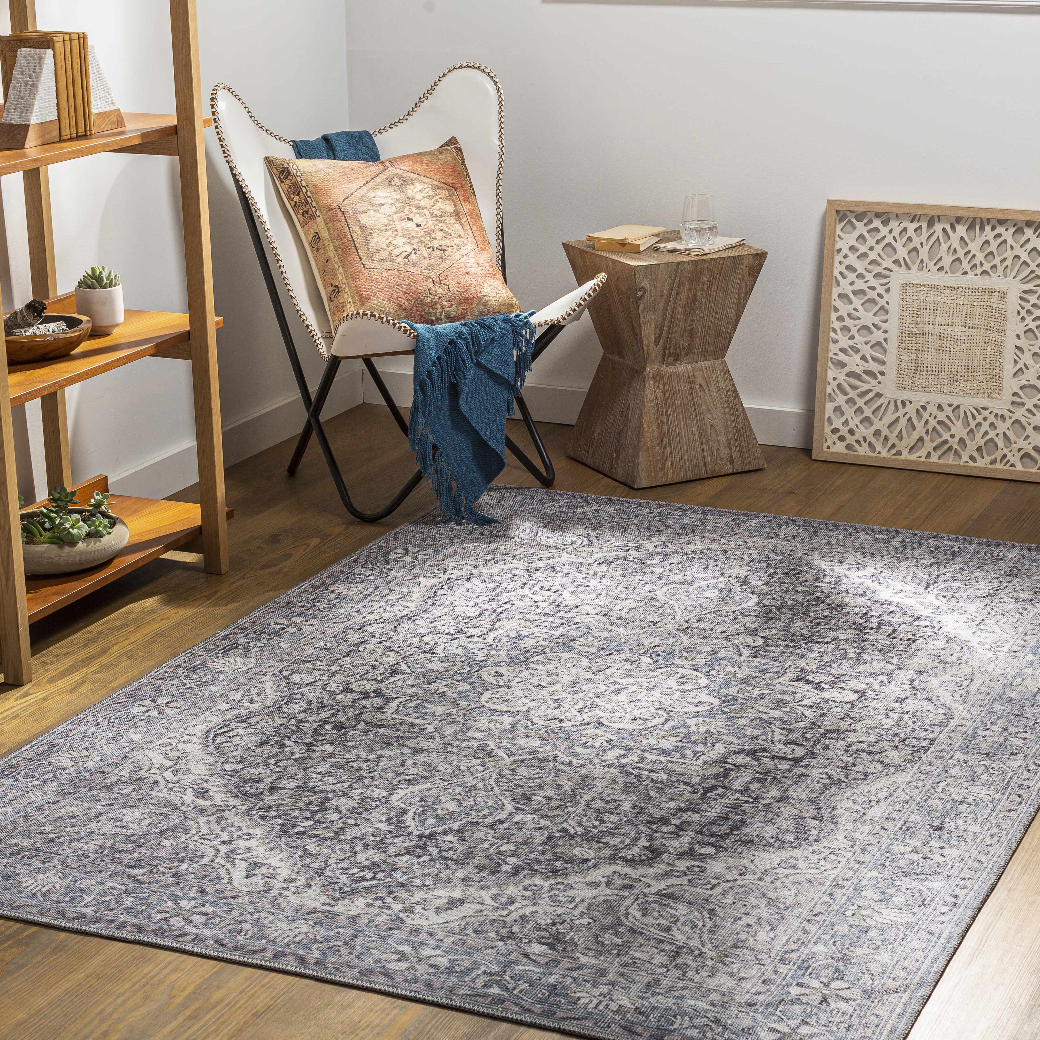 Tavas Blue Medallion Washable Rug - Decor Addict, LLC
