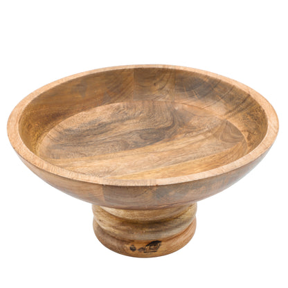 Wood, 12" Round Bowl W/ Ribbed Base, Natural - Decor Addict, LLC