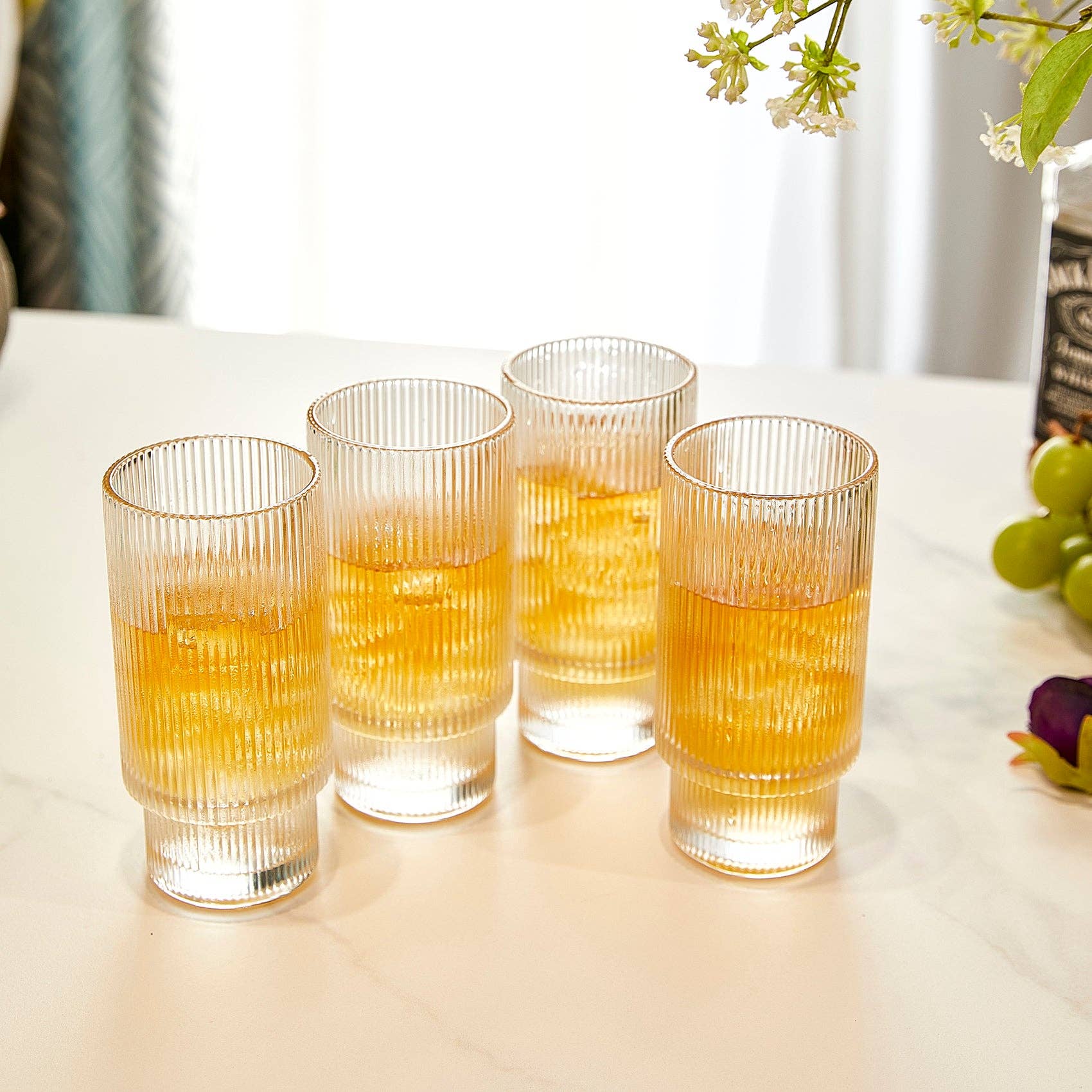 Vintage Art Deco Crystal Highball Ribbed Glass Set of 4 - Decor Addict, LLC