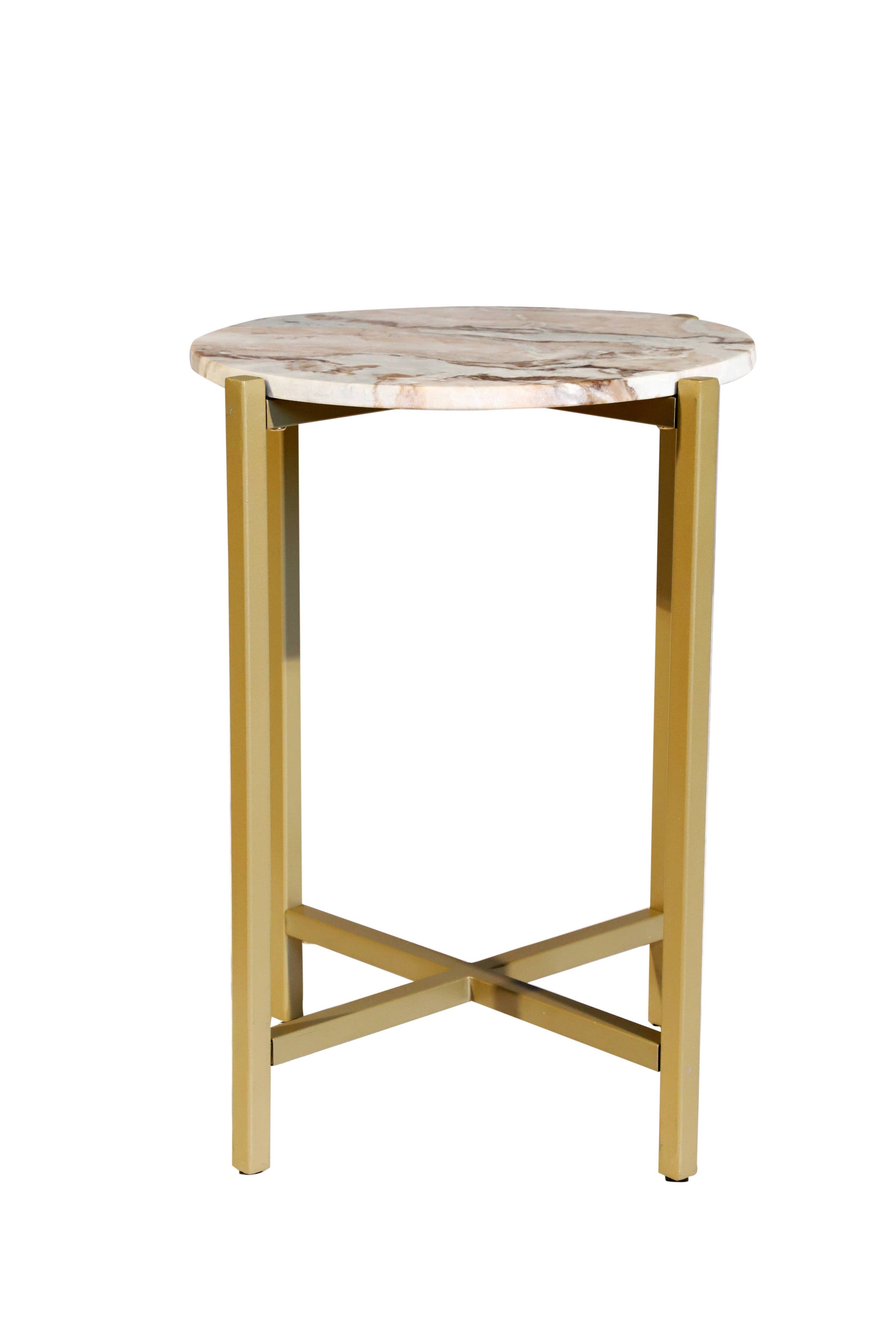 Brown Marble Side Table with Golden Metal Frame - 21''Height - Decor Addict, LLC