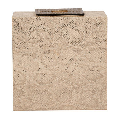 Faux Leather, 8" Square Metallic Box, Nude - Decor Addict, LLC