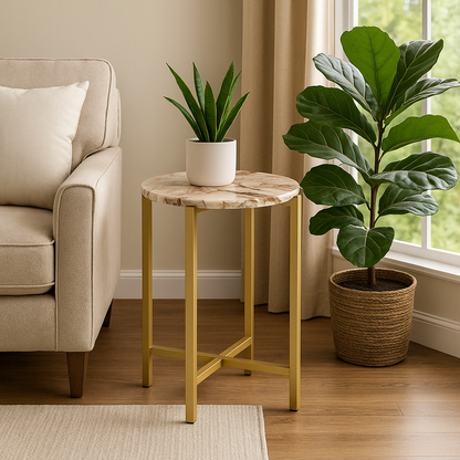 Brown Marble Side Table with Golden Metal Frame - 21''Height - Decor Addict, LLC