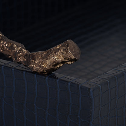 Faux Leather, 16" Copenhagen Tray, Navy/gold - Decor Addict, LLC