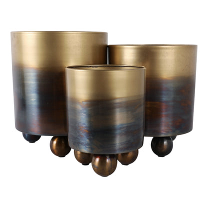 S/3 8/10/11" Burn Finish Metal Planter Ball Feet, - Decor Addict, LLC