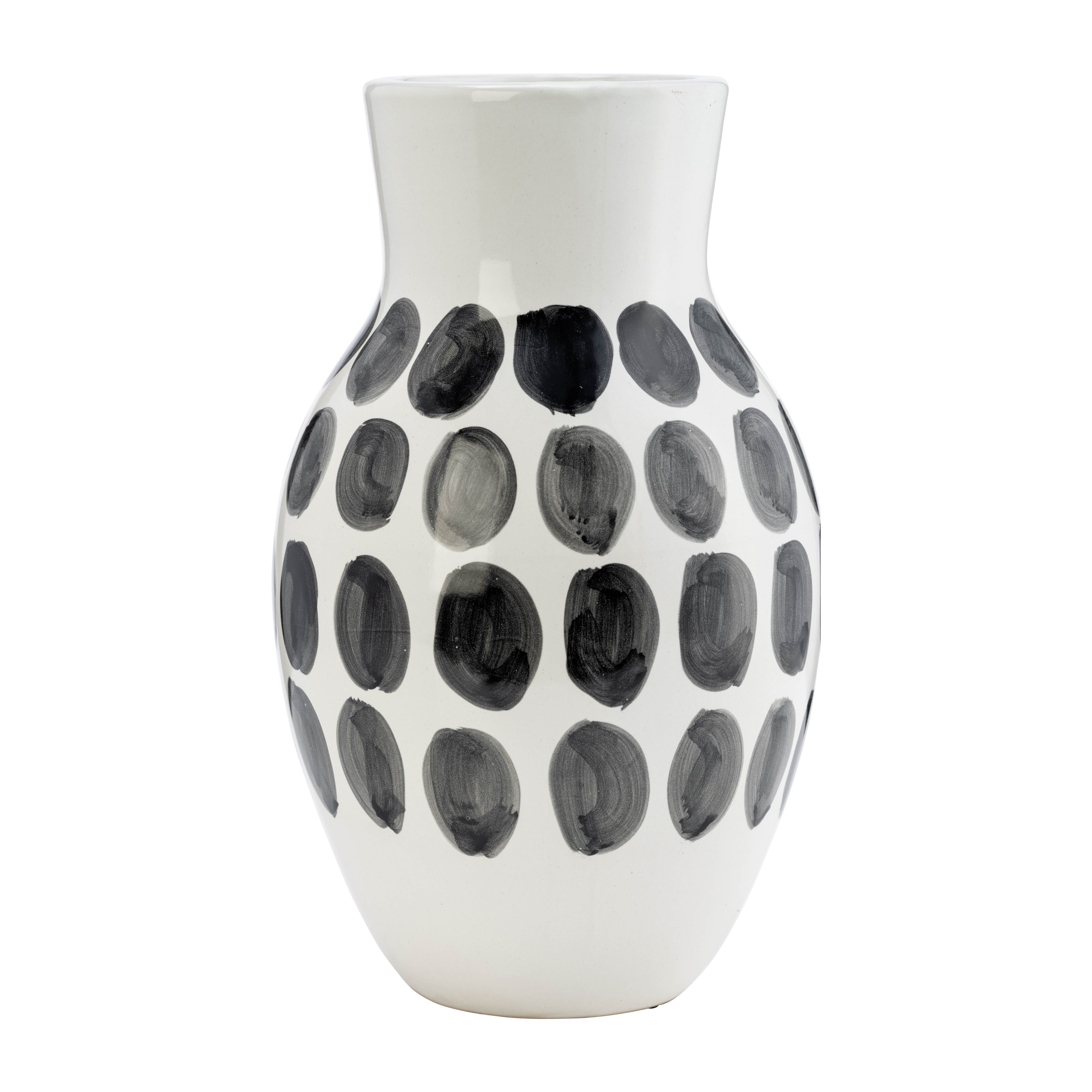 Cer, 10"h Blk Polk-a-dot Flower Vase, White - Decor Addict, LLC