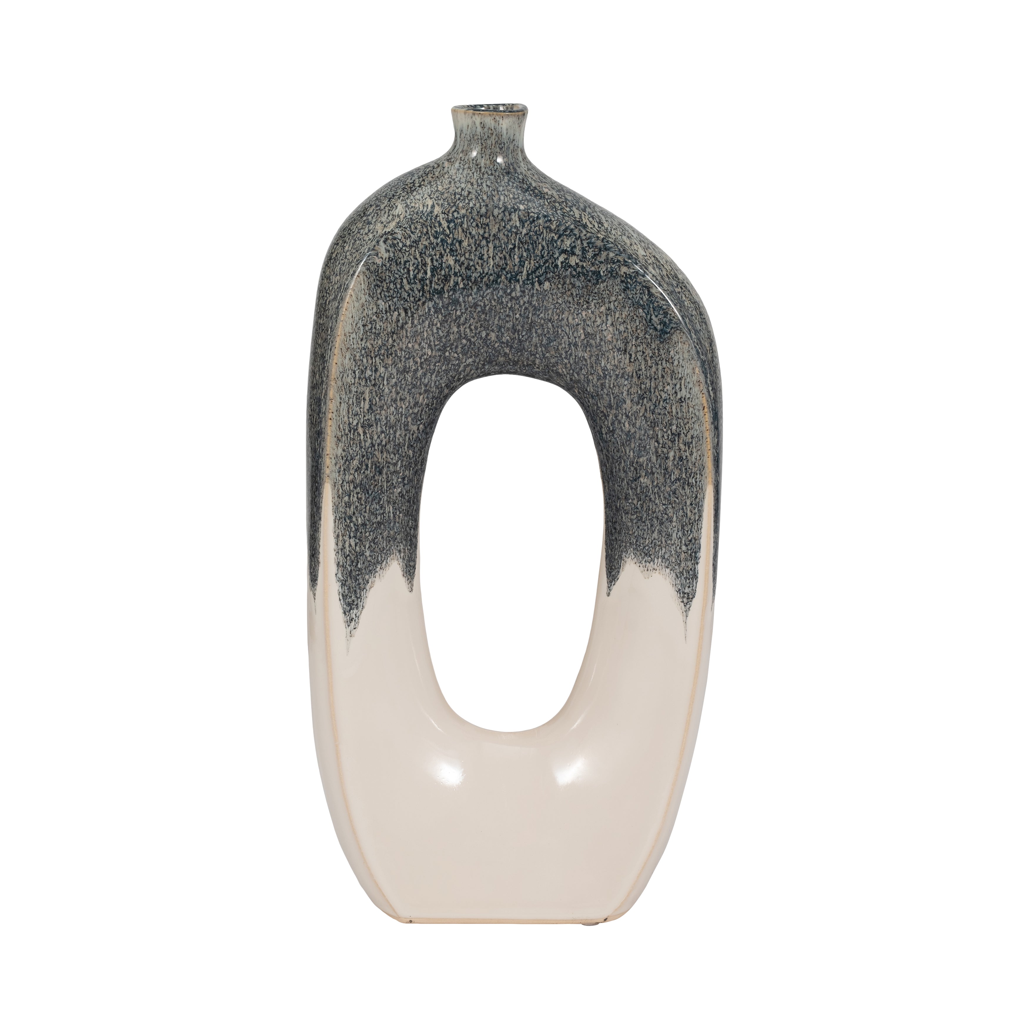 Cer, 16" Curvy Open Cut-out Vase, Blue/white - Decor Addict, LLC