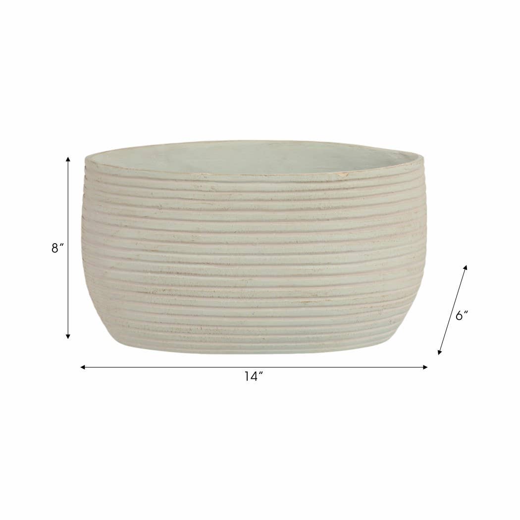 Decorative Vase - Teal Ceramic Small Ribbed Oval, 14 in. - Decor Addict, LLC