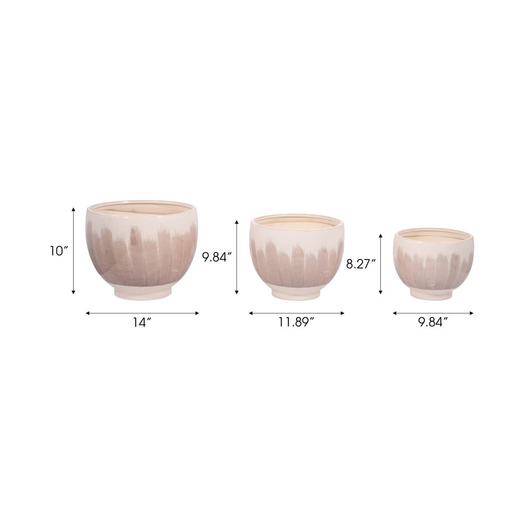 Planters Set of 3 - Tan Ceramic Round Design, 10/12/14 in. - Decor Addict, LLC