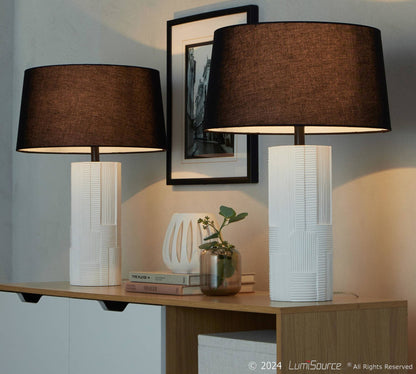Petra 26" Polyresin Table Lamp - Set of 2: Cream Polyresin, Black Metal, Black Linen - Decor Addict, LLC