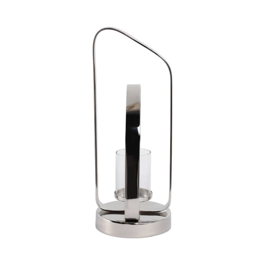 Candle Holder - Silver Metal Stylish Hurricane, 17 in. - Decor Addict, LLC