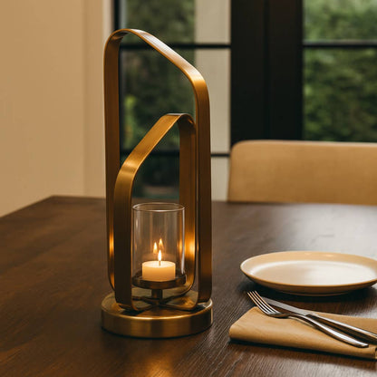 Candle Holder - Gold Metal Stylish Hurricane, 17 in. - Decor Addict, LLC