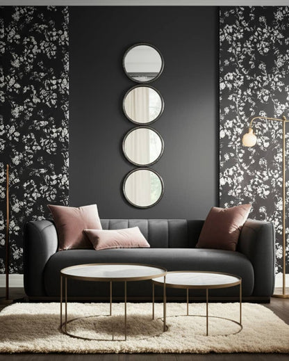 Wood Modern Four Circles Wall Mirror - Black, 48 in.