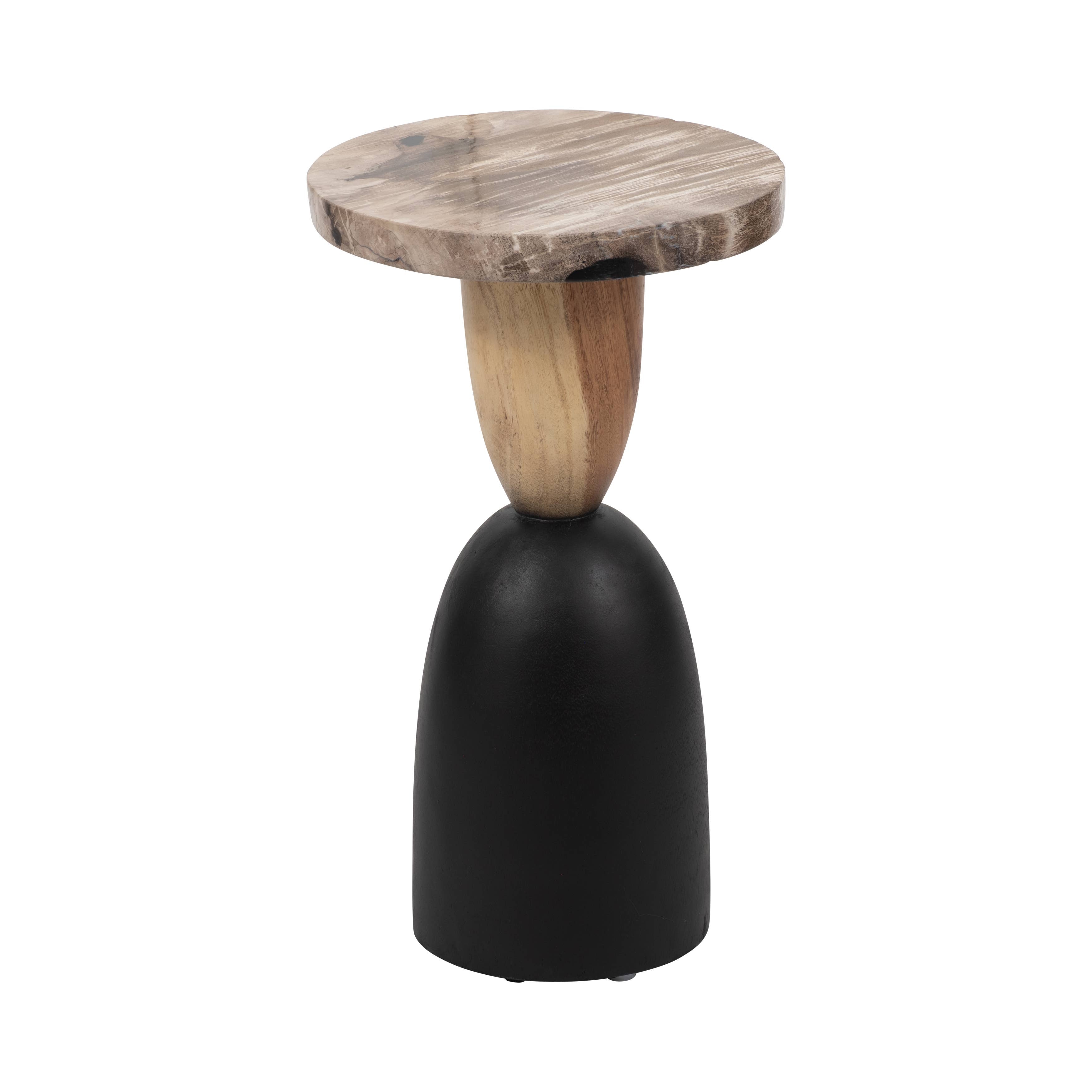 Suar Wood Modern End Table with Geometric Base - Thumbnail 5