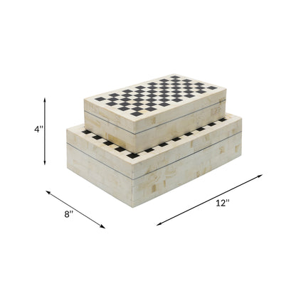 Resin S/2 Checkered Boxes, Black/white - Decor Addict, LLC