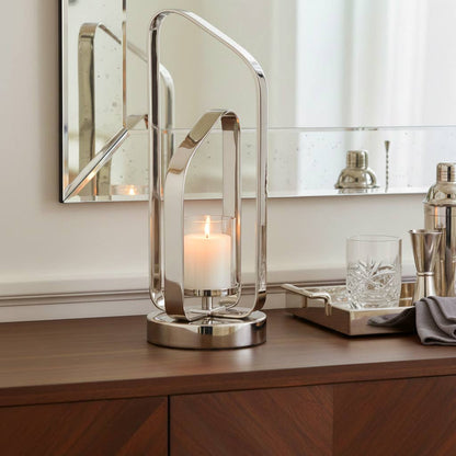 Candle Holder - Silver Metal Stylish Hurricane, 17 in. - Decor Addict, LLC