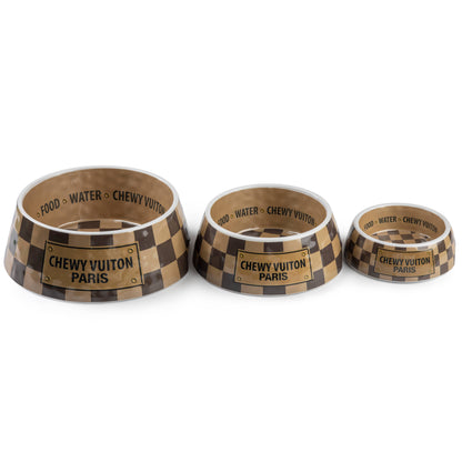 Checker Chewy Vuiton Bowl - 3 Sizes!! Dog Bowls: Medium - Decor Addict, LLC