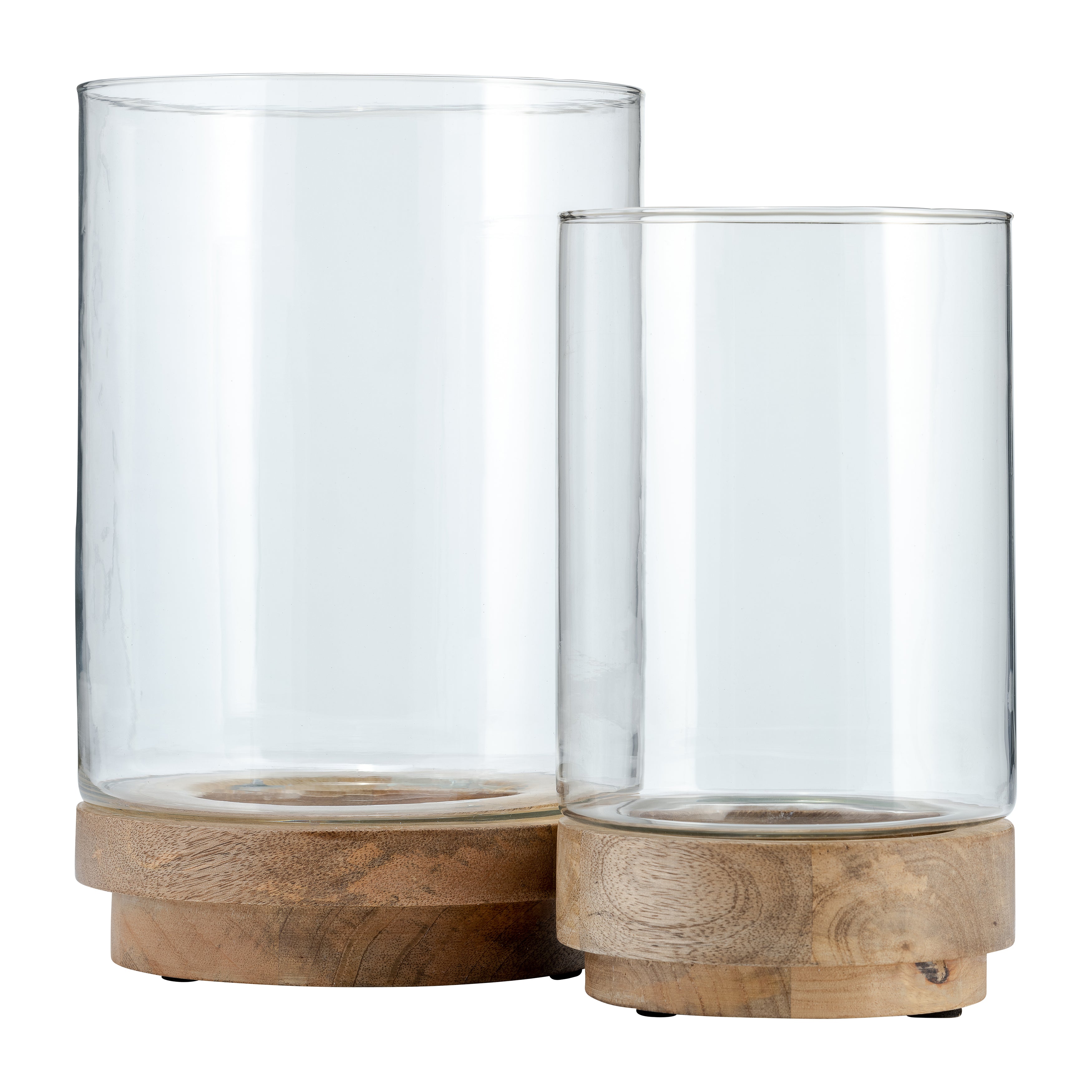 S/2, 9/11" Hurricane Candle Holder On Wood Base, N - Decor Addict, LLC