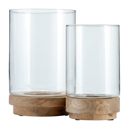 S/2, 9/11" Hurricane Candle Holder On Wood Base, N - Decor Addict, LLC