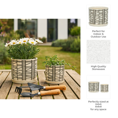 Ceramic Planter with Saucer, Beige (Set of 2)
