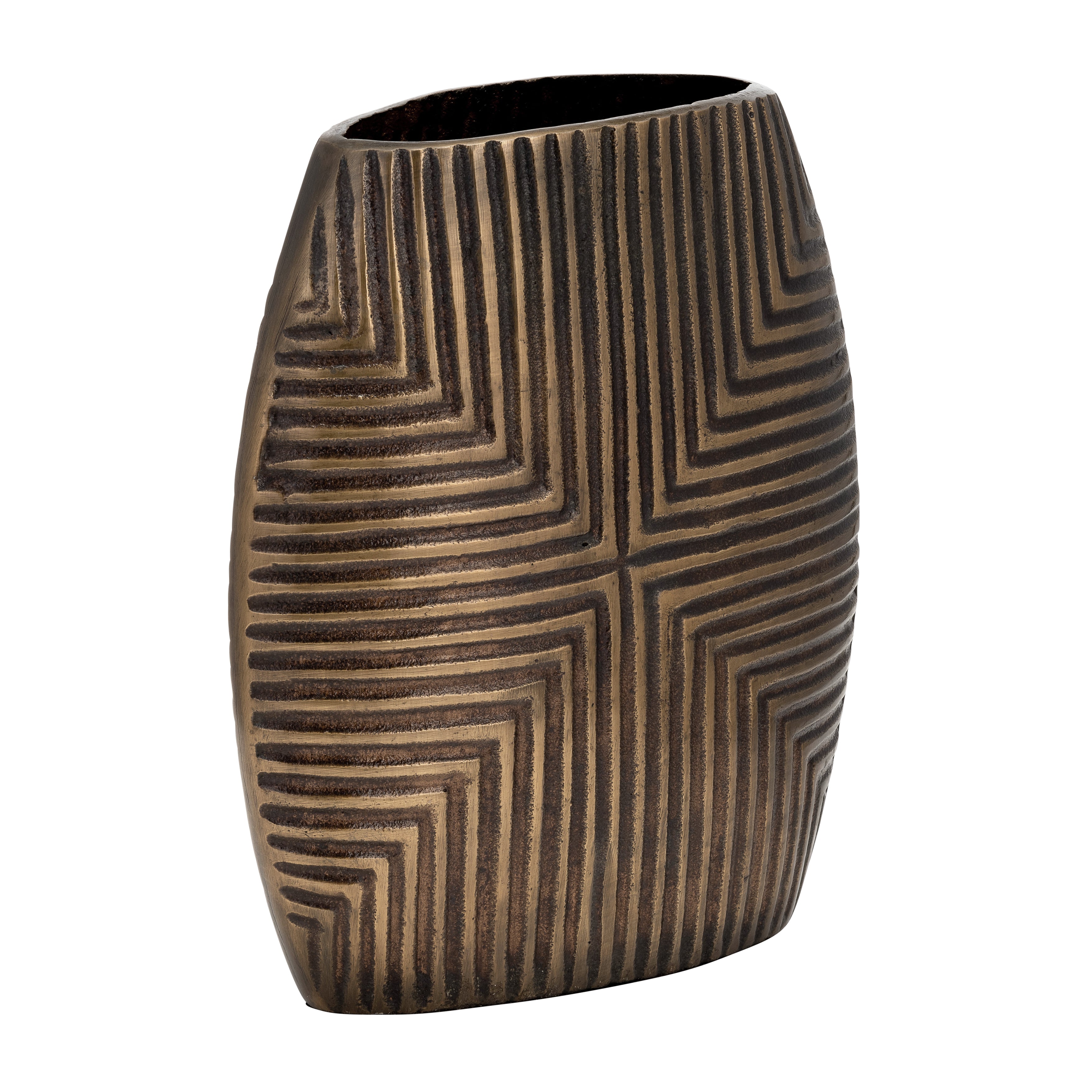 Metal, 12"h Ribbed Vase, Brass Antique - Decor Addict, LLC